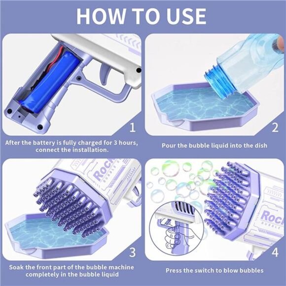 Purple Bubble Gun 69 Holes with Lights, Bubble Machine Gun for Kids - Picture 3 of 6